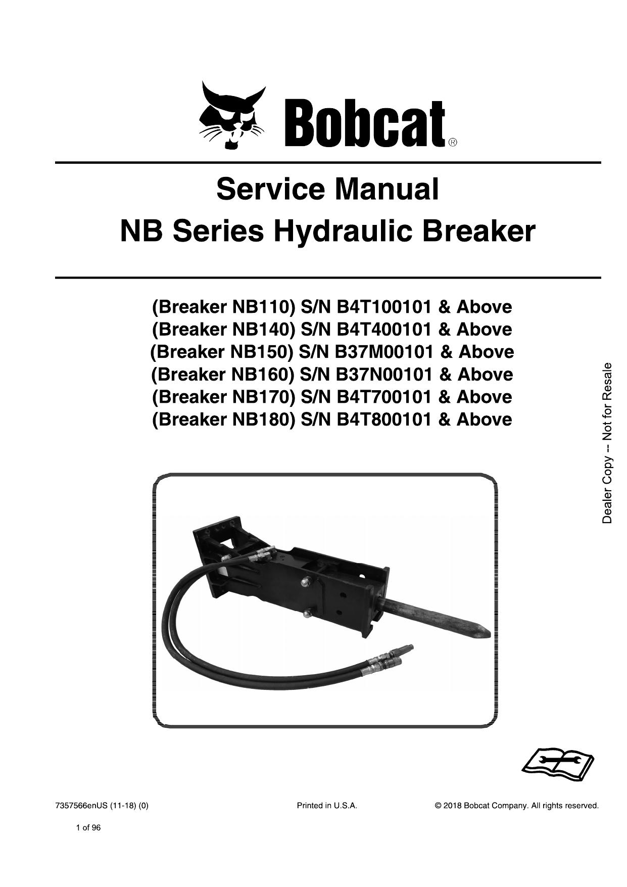 NB110, NB140, NB150, NB160, NB170, NB180 6560 HYDRAULIC BREAKER Service Manual Bobcat